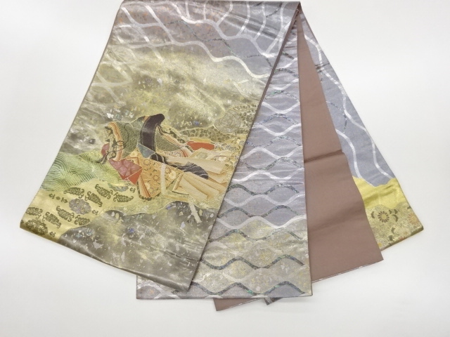  作家物　引箔道長取りに平安人物模様織出し袋帯